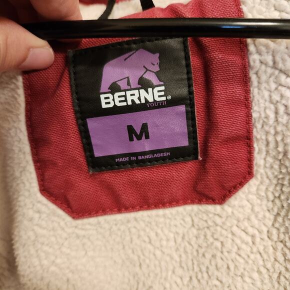 BERNE Duck Canvas Jacket Youth Medium R 10-11 Pink Sherpa Lined Hood Pocket Barn - Picture 4 of 12